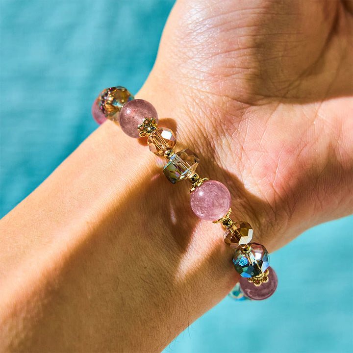 Buddha Stones天然ストロベリークォーツ カラフルクリスタル ポジティブブレスレット