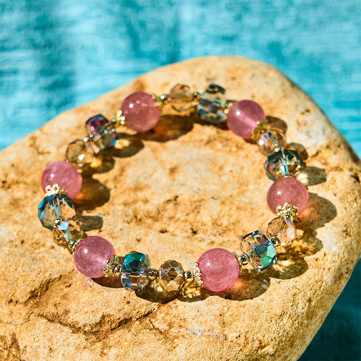 Buddha Stones天然ストロベリークォーツ カラフルクリスタル ポジティブブレスレット