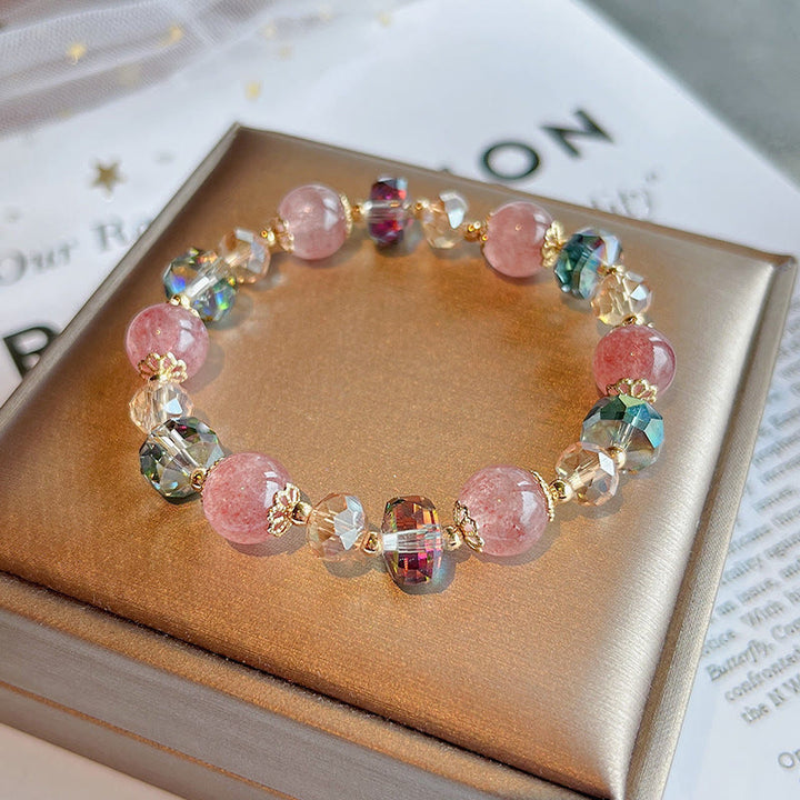 Buddha Stones天然ストロベリークォーツ カラフルクリスタル ポジティブブレスレット