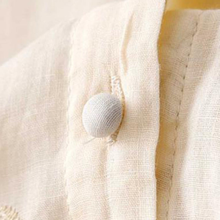 Buddha Stonesカジュアル刺繍の花びらスプライスオーガンザレディースクルーネックデザイン半袖コットンカーディガンシャツ - image 8