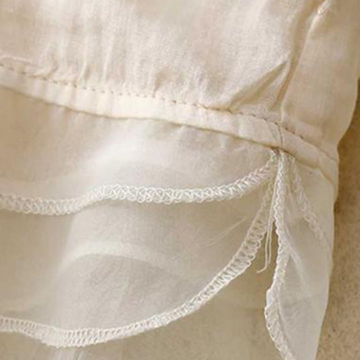 Buddha Stonesカジュアル刺繍の花びらスプライスオーガンザレディースクルーネックデザイン半袖コットンカーディガンシャツ - image 6