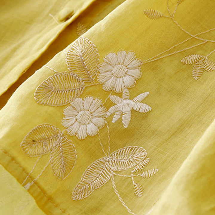 Buddha Stonesカジュアル刺繍の花びらスプライスオーガンザレディースクルーネックデザイン半袖コットンカーディガンシャツ - image 14