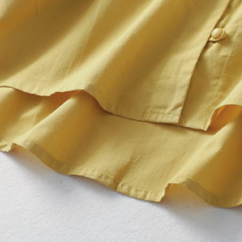 Buddha Stonesカジュアル 無地 フロッグボタン レディース フリルカラーデザイン 半袖 コットンリネンシャツ - image 5