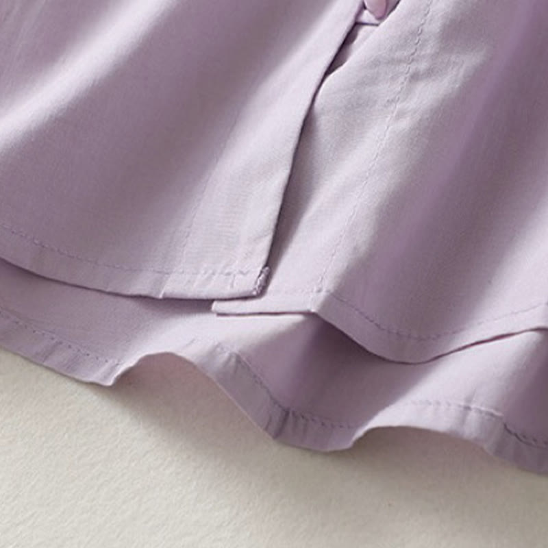 Buddha Stonesカジュアル 無地 フロッグボタン レディース フリルカラーデザイン 半袖 コットンリネンシャツ - image 12