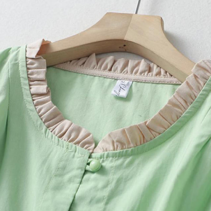 Buddha Stonesカジュアル 無地 フロッグボタン レディース フリルカラーデザイン 半袖 コットンリネンシャツ - image 14