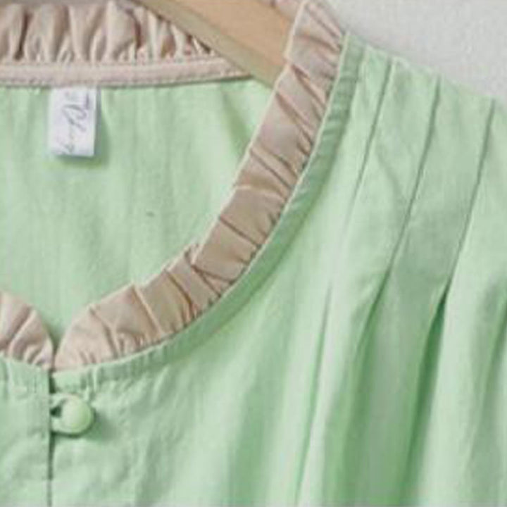 Buddha Stonesカジュアル 無地 フロッグボタン レディース フリルカラーデザイン 半袖 コットンリネンシャツ - image 15