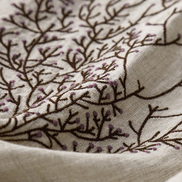 Buddha Stonesカジュアル刺繍ツリードローストリングレディースクルーネックデザイン半袖コットンリネンTシャツ - image 9