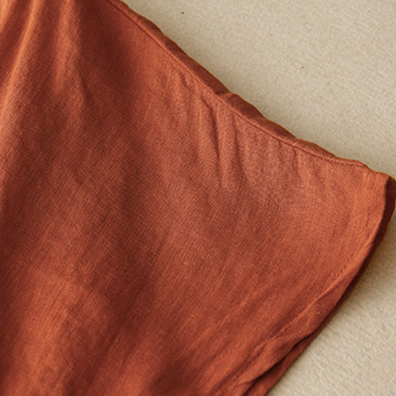 Buddha Stonesカジュアル刺繍ツリードローストリングレディースクルーネックデザイン半袖コットンリネンTシャツ - image 24
