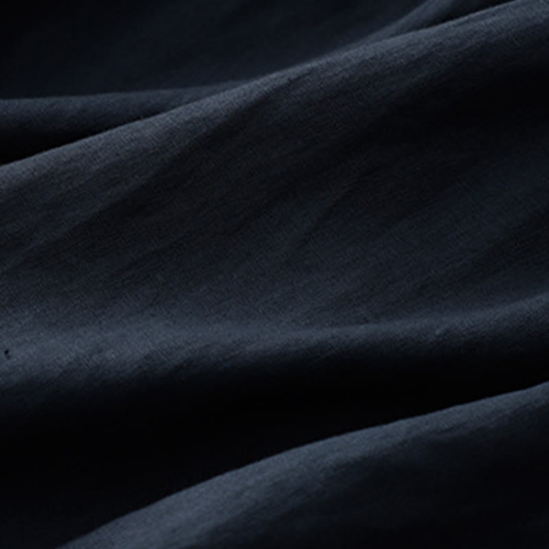 Buddha Stonesカジュアル 無地 クルーネック レースアップ 半袖 コットンリネン ミディドレス ポケット付き - image 4