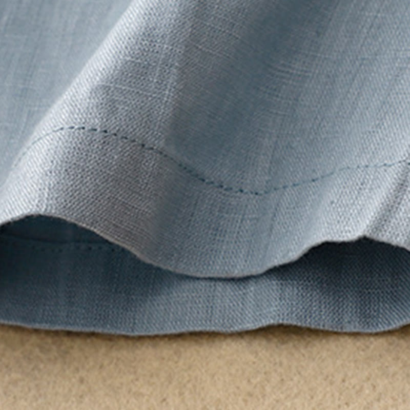 Buddha Stonesカジュアル 無地 クルーネック レースアップ 半袖 コットンリネン ミディドレス ポケット付き - image 12