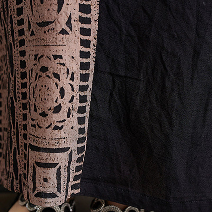 Buddha Stonesカジュアル ルーズ プリント 染め コットン リネン Vネック ハーフスリーブ デザイン ミディドレス ポケット付き - image 10