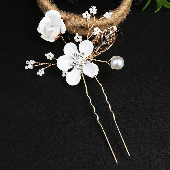Buddha Stones4個セット ハンドメイド ウェディング ゴールデンリーフ フラワー パール ヘアピン ヘアコーム セット