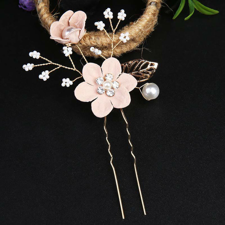 Buddha Stones4個セット ハンドメイド ウェディング ゴールデンリーフ フラワー パール ヘアピン ヘアコーム セット