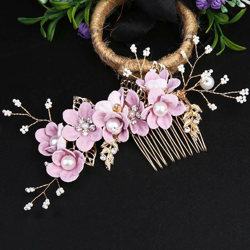 Buddha Stones4個セット ハンドメイド ウェディング ゴールデンリーフ フラワー パール ヘアピン ヘアコーム セット