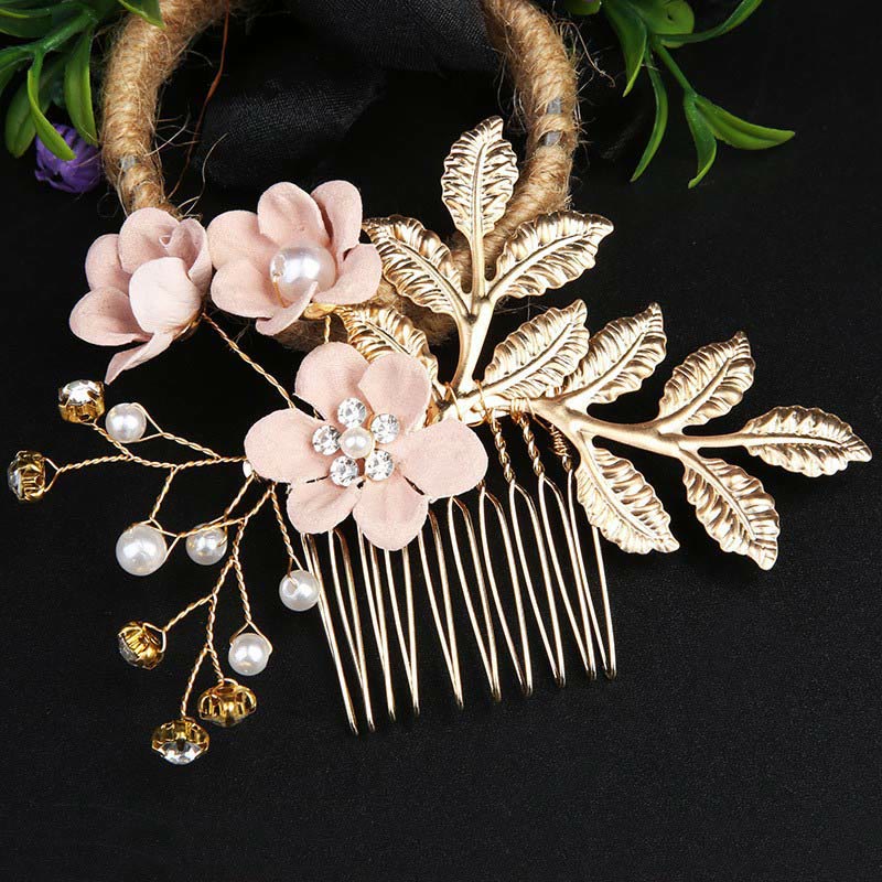 Buddha Stones4個セット ハンドメイド ウェディング ゴールデンリーフ フラワー パール ヘアピン ヘアコーム セット