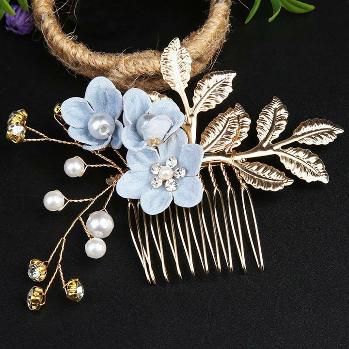 Buddha Stones4個セット ハンドメイド ウェディング ゴールデンリーフ フラワー パール ヘアピン ヘアコーム セット