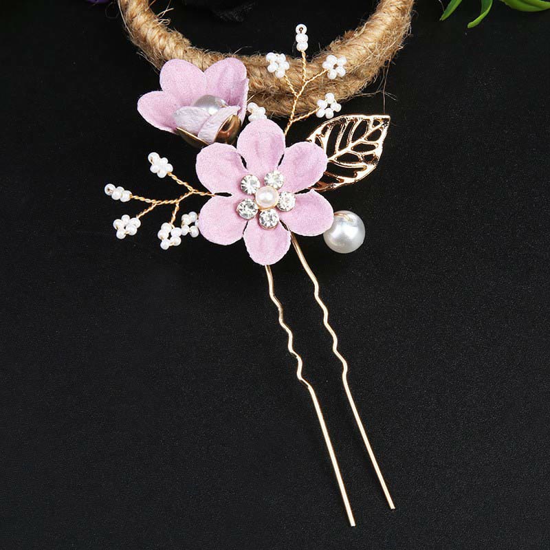 Buddha Stones4個セット ハンドメイド ウェディング ゴールデンリーフ フラワー パール ヘアピン ヘアコーム セット