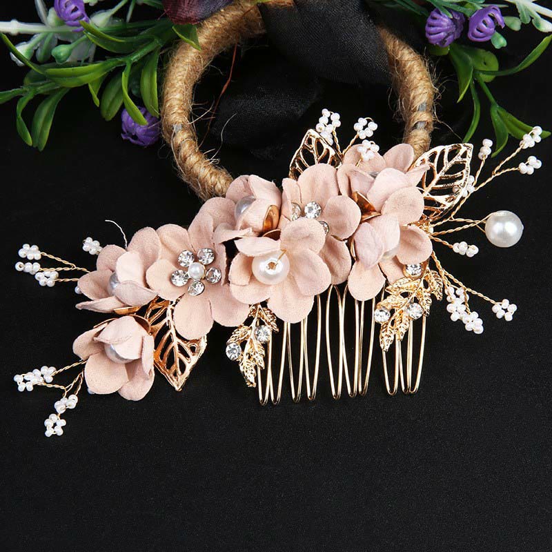 Buddha Stones4個セット ハンドメイド ウェディング ゴールデンリーフ フラワー パール ヘアピン ヘアコーム セット