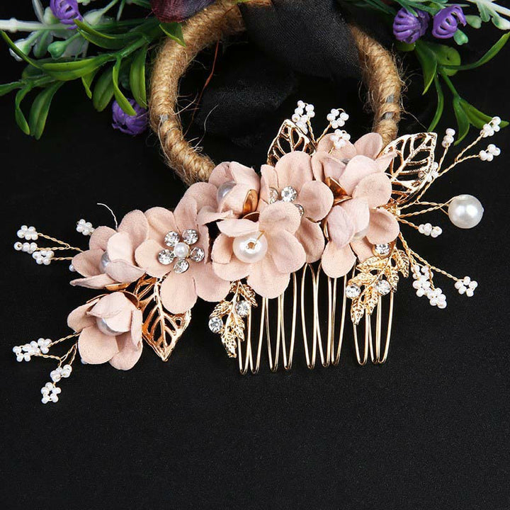 Buddha Stones4個セット ハンドメイド ウェディング ゴールデンリーフ フラワー パール ヘアピン ヘアコーム セット