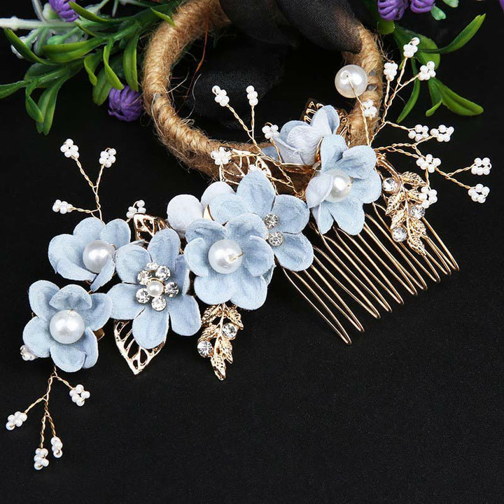 Buddha Stones4個セット ハンドメイド ウェディング ゴールデンリーフ フラワー パール ヘアピン ヘアコーム セット