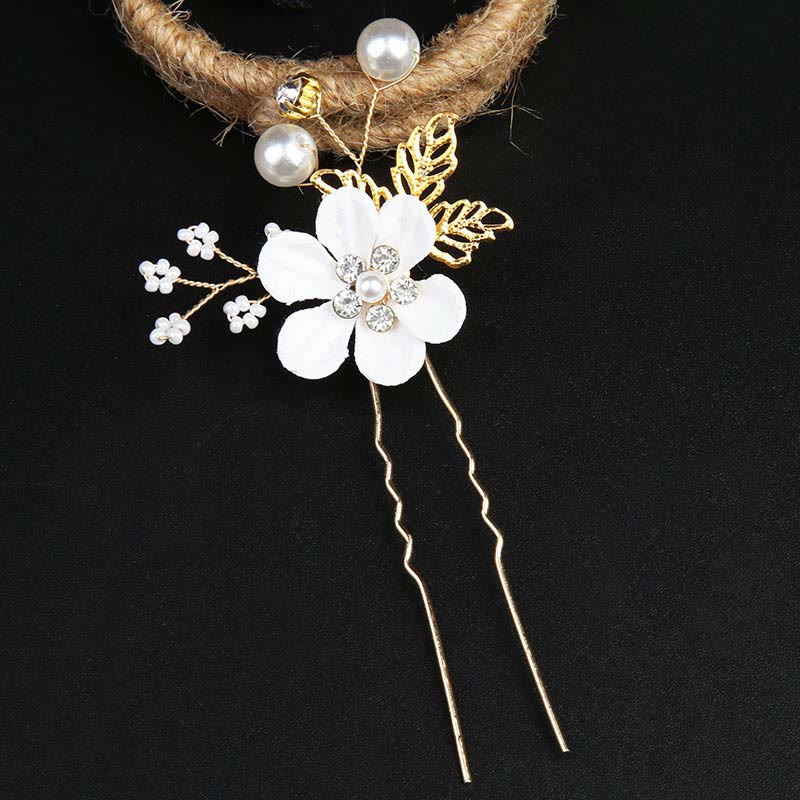 Buddha Stones4個セット ハンドメイド ウェディング ゴールデンリーフ フラワー パール ヘアピン ヘアコーム セット