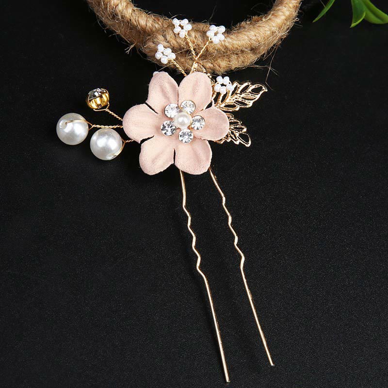Buddha Stones4個セット ハンドメイド ウェディング ゴールデンリーフ フラワー パール ヘアピン ヘアコーム セット