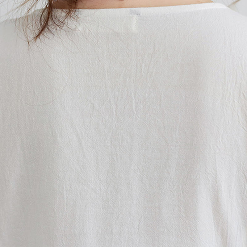 Buddha Stonesカジュアル刺繍フラワー柄 Vネック 七分袖デザイン コットンリネン ミディドレス - image 6