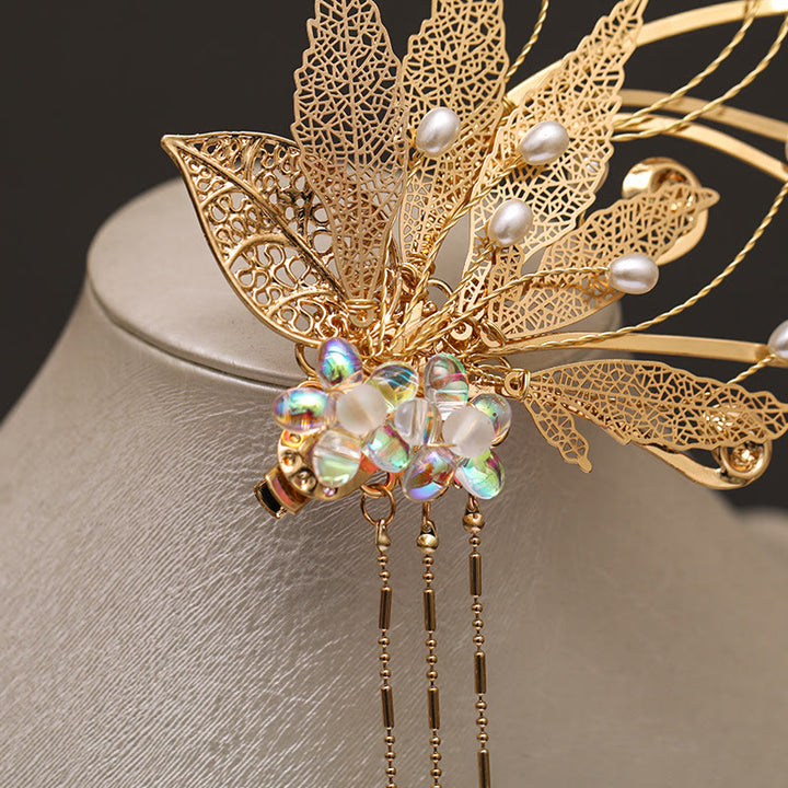 Buddha Stonesの伝統的な中国の金箔の花のタッセルヘアクリップ