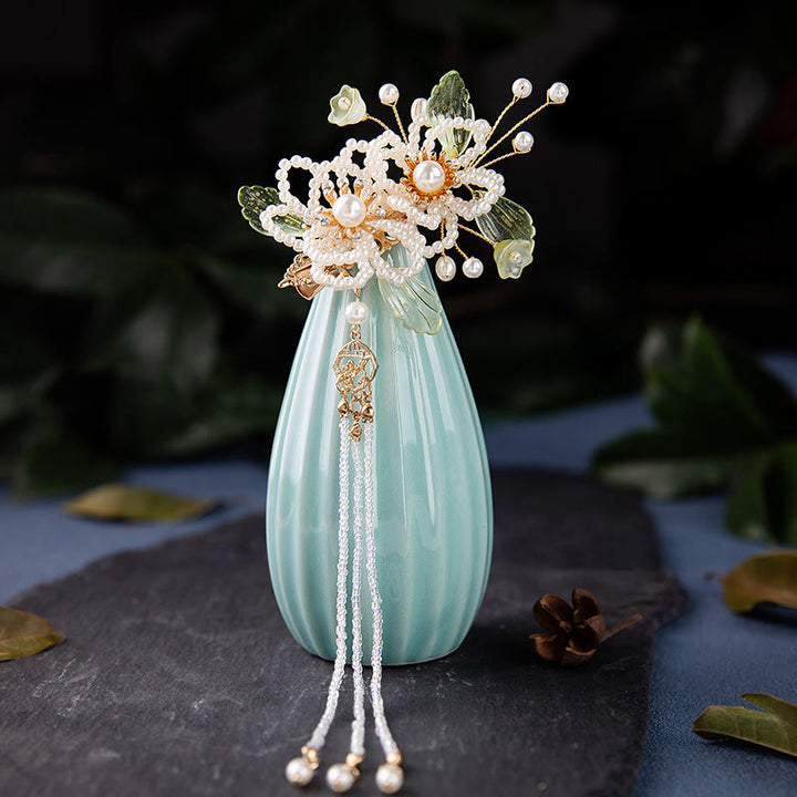 Buddha Stonesレトロスタイルの花葉タッセルヘアクリップ