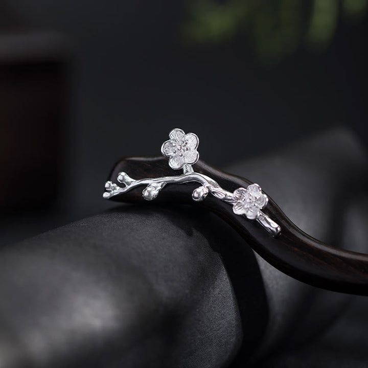 Buddha Stones925スターリングシルバー クラシック中国風黒檀梅花祝福ヘアピン - image 3