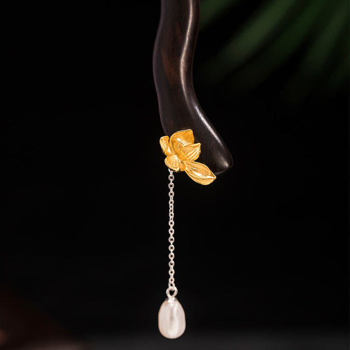 Buddha Stones925 スターリングシルバー クラシック中国風 黒檀 蓮の花 真珠 タッセル 祝福 ヘアピン - image 7