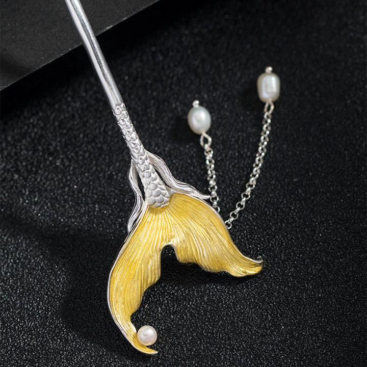 Buddha Stones925 スターリングシルバー クラシック中国風 フィッシュテール パール タッセル 落ち着いたヘアピン - image 3