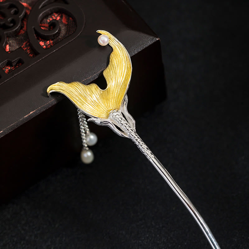 Buddha Stones925 スターリングシルバー クラシック中国風 フィッシュテール パール タッセル 落ち着いたヘアピン - image 7