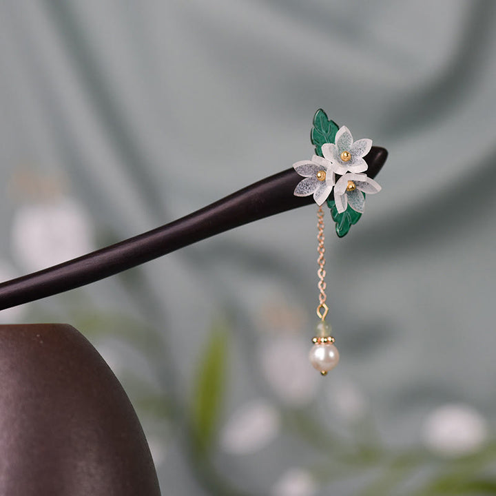 Buddha Stones、スズラン、真珠のタッセル、木製ヘアピン
