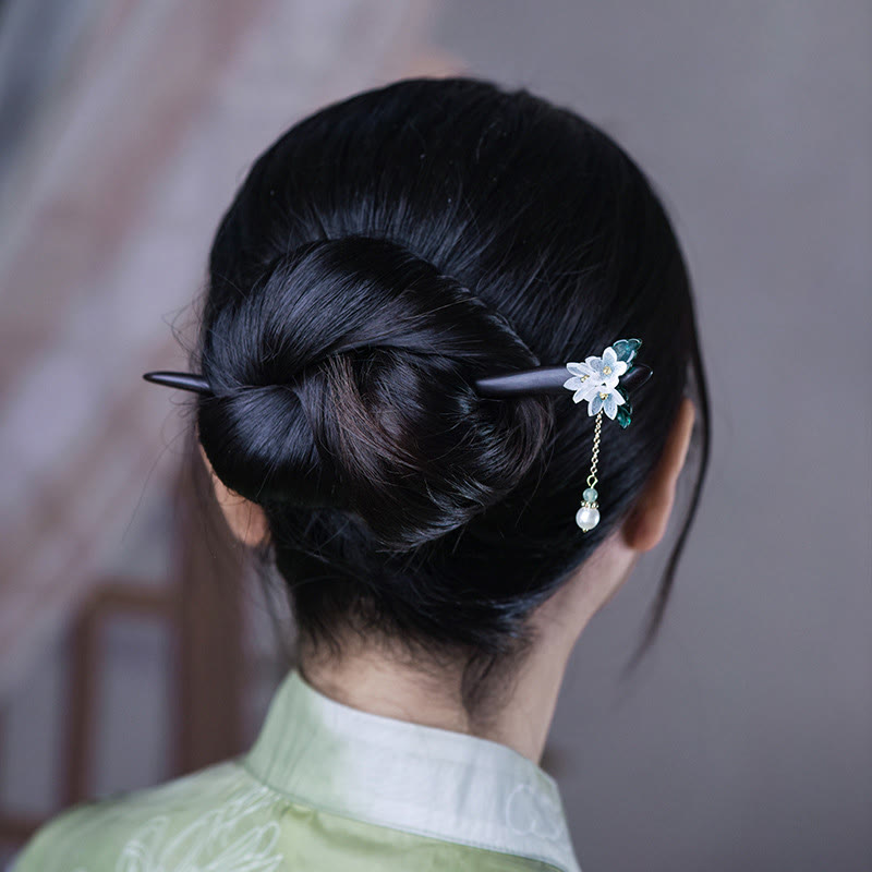 Buddha Stones、スズラン、真珠のタッセル、木製ヘアピン