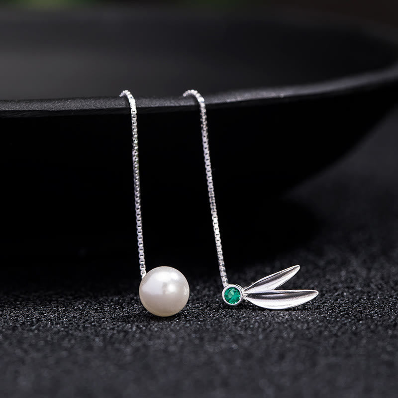 Buddha Stones925スターリングシルバー ジルコンパール 竹の葉の保護ドロップイヤリング - image 5