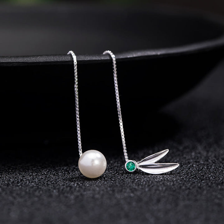 Buddha Stones925スターリングシルバー ジルコンパール 竹の葉の保護ドロップイヤリング - image 5