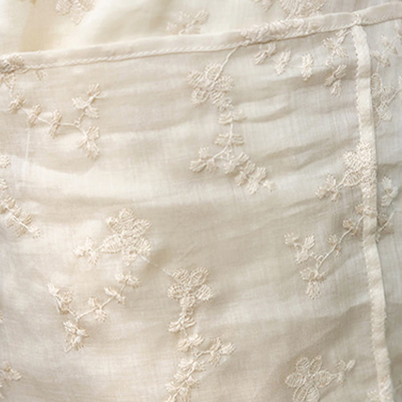 Buddha Stonesカジュアル刺繍入り斜め襟スタンドカラー半袖デザインラミーミディド​​レス（ポケット付き） - image 8