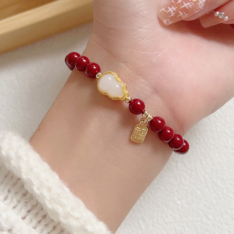 Buddha Stones辰砂 ひょうたん 福文字 チャーム 祝福ブレスレット