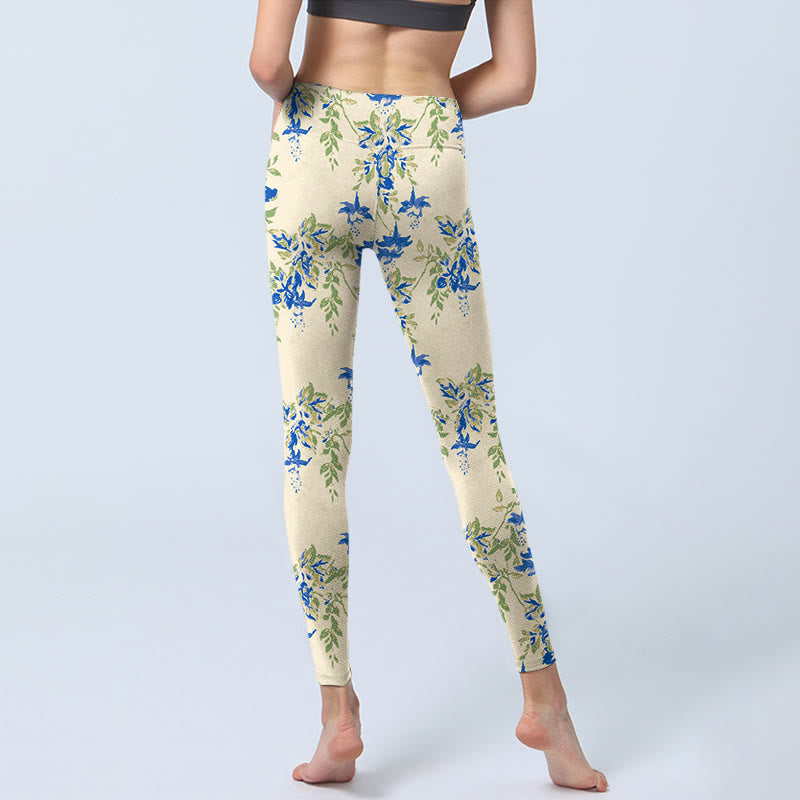 Buddha Stonesカジュアル ダークブルー 花柄 葉柄 ジム フィットネス レギンス レディース ヨガパンツ - image 7