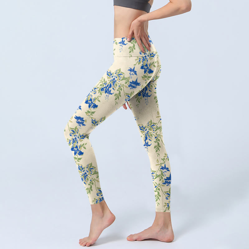 Buddha Stonesカジュアル ダークブルー 花柄 葉柄 ジム フィットネス レギンス レディース ヨガパンツ - image 3