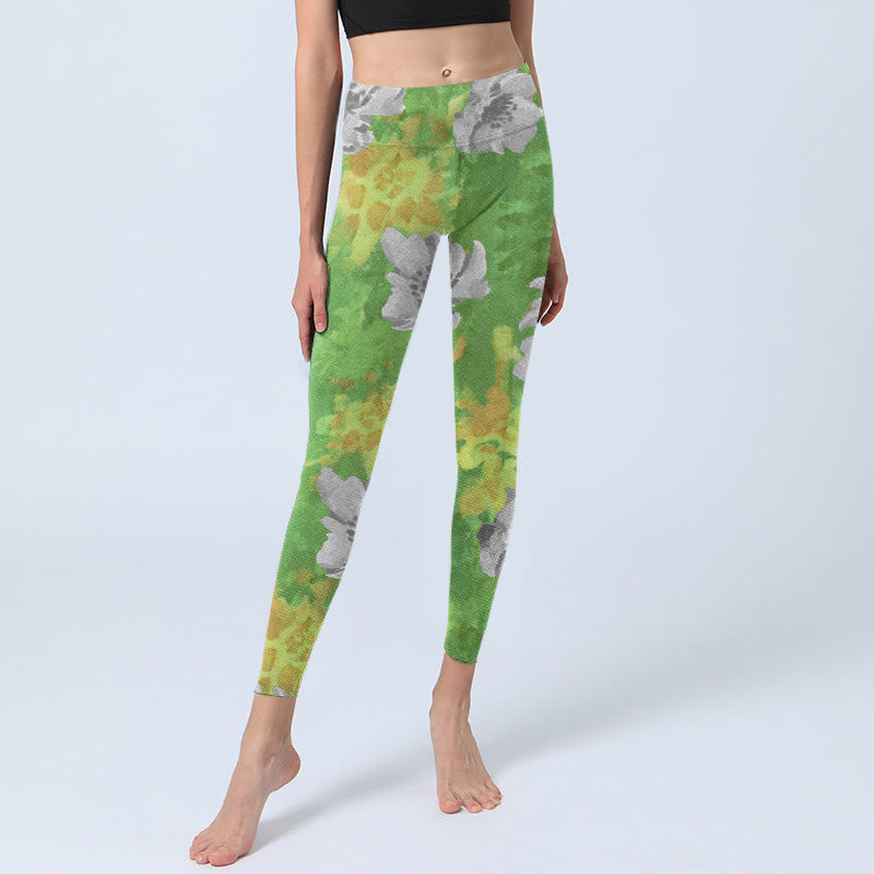 Buddha Stones黄緑 グレー 花柄 スポーツ フィットネス レギンス レディース ヨガパンツ - image 6