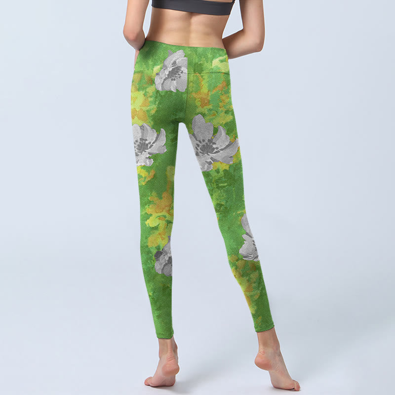 Buddha Stones黄緑 グレー 花柄 スポーツ フィットネス レギンス レディース ヨガパンツ - image 7