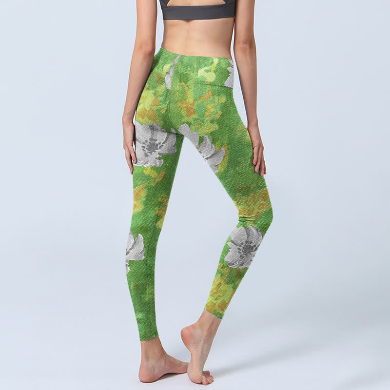 Buddha Stones黄緑 グレー 花柄 スポーツ フィットネス レギンス レディース ヨガパンツ - image 5