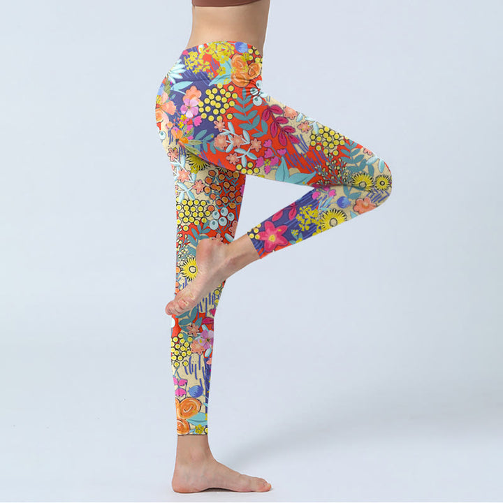 Buddha Stones、カラフルな花、葉のプリント、ジムフィットネスレギンス、レディースヨガパンツ - image 4