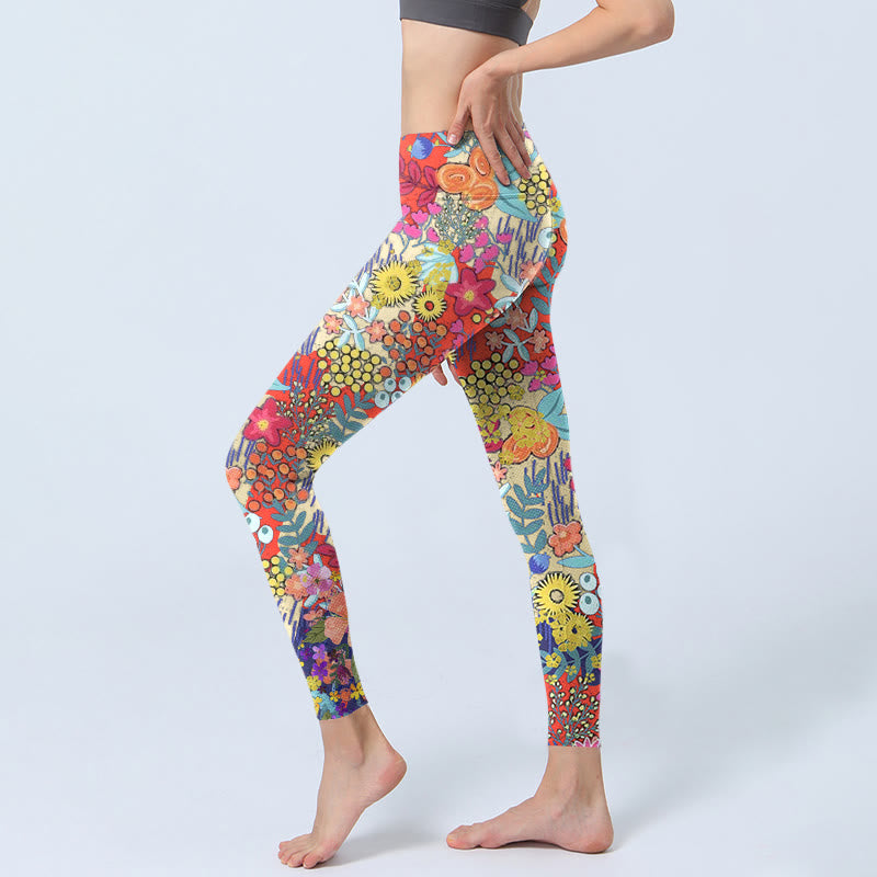 Buddha Stones、カラフルな花、葉のプリント、ジムフィットネスレギンス、レディースヨガパンツ - image 3