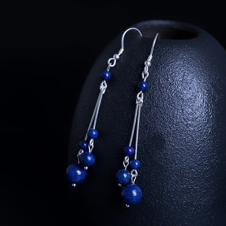 Buddha Stones925スターリングシルバー ラズライトビーズ セレニティ ドロップイヤリング