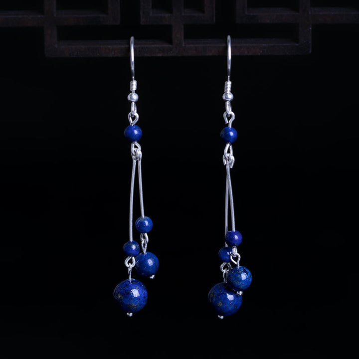 Buddha Stones925スターリングシルバー ラズライトビーズ セレニティ ドロップイヤリング