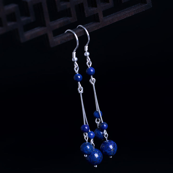 Buddha Stones925スターリングシルバー ラズライトビーズ セレニティ ドロップイヤリング