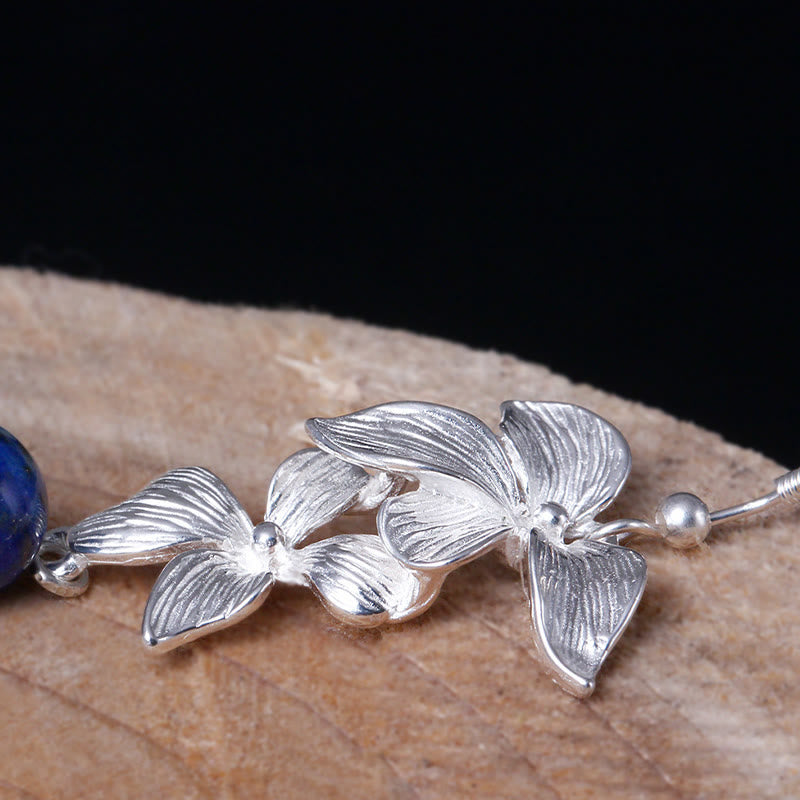 Buddha Stones 925スターリングシルバー ラズライト ラピスラズリ エスニックスタイル フラワー ポジティブドロップイヤリング - image 4